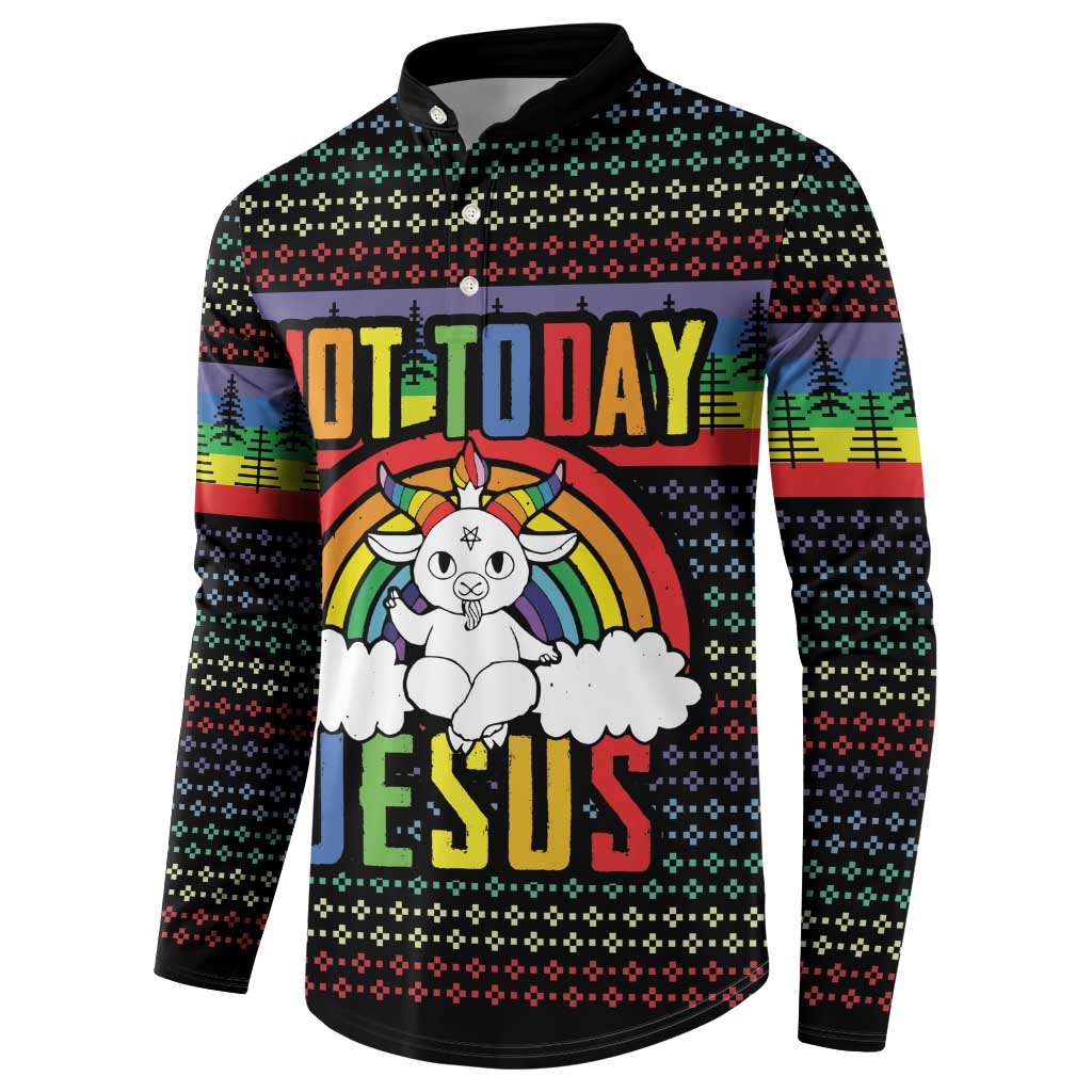 Black long-sleeve button sweatshirt with rainbow bunny and 'NOT TODAY' chest graphic