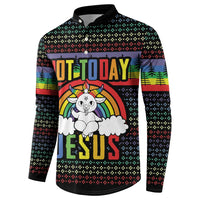Black long-sleeve button sweatshirt with rainbow bunny and 'NOT TODAY' chest graphic