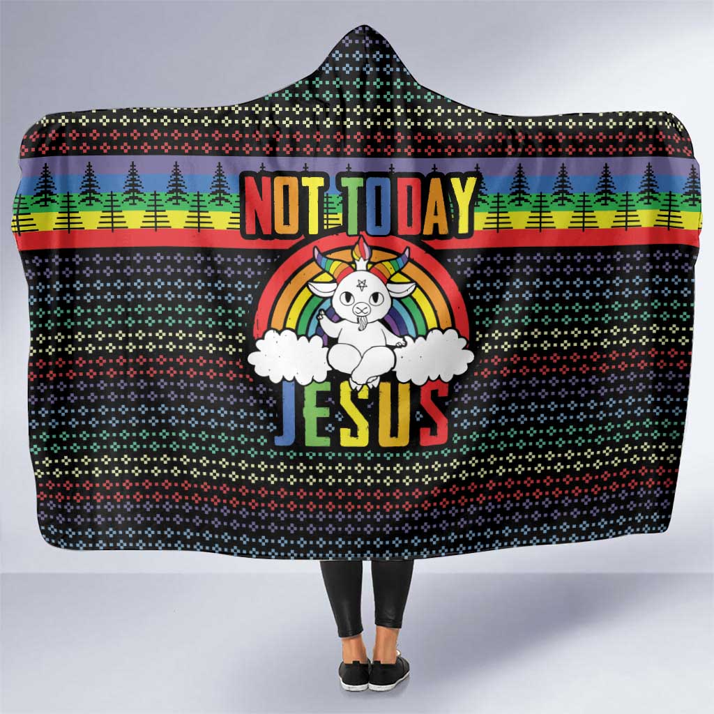 LGBT Not Today Jesus Hooded Blanket Rainbow Christmas