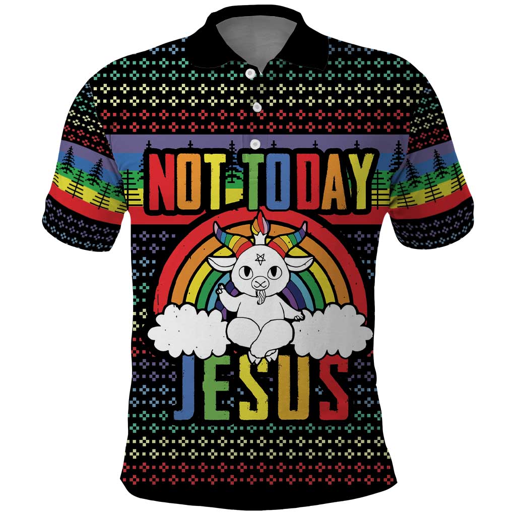 LGBT Not Today Jesus Polo Shirt Rainbow Christmas