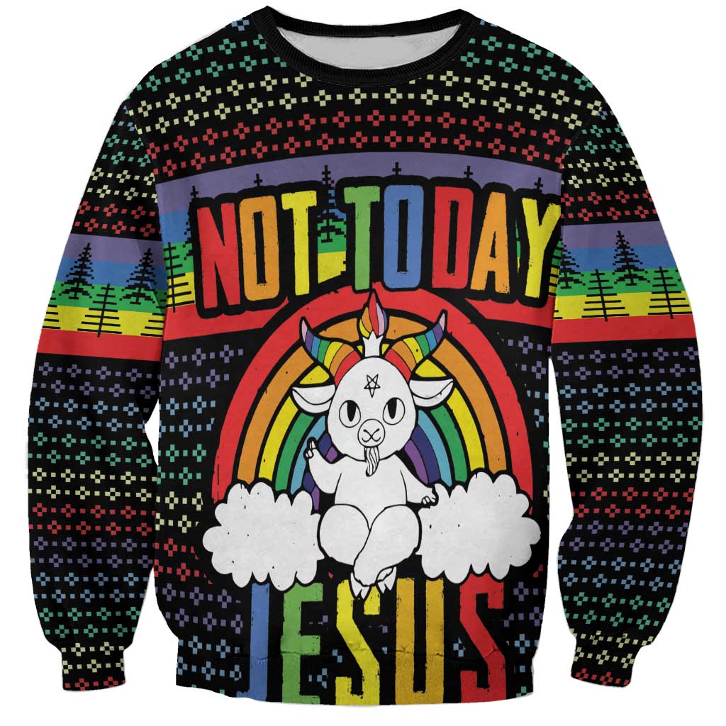 Black unisex sweatshirt with rainbow "Not Today" unicorn dog front graphic