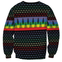 Black unisex sweatshirt with festive pixel pattern and tree band print