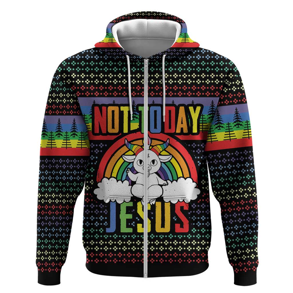 LGBT Not Today Jesus Zip Hoodie Rainbow Christmas DT04 - Wonder Print Shop