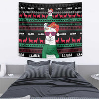 Black llama Christmas wall tapestry with red and green animal pattern and character