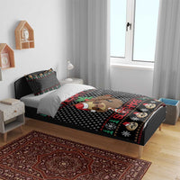 Black sloth Christmas bedding set with sloth artwork, green tree accents, and “SLOTHMAS”