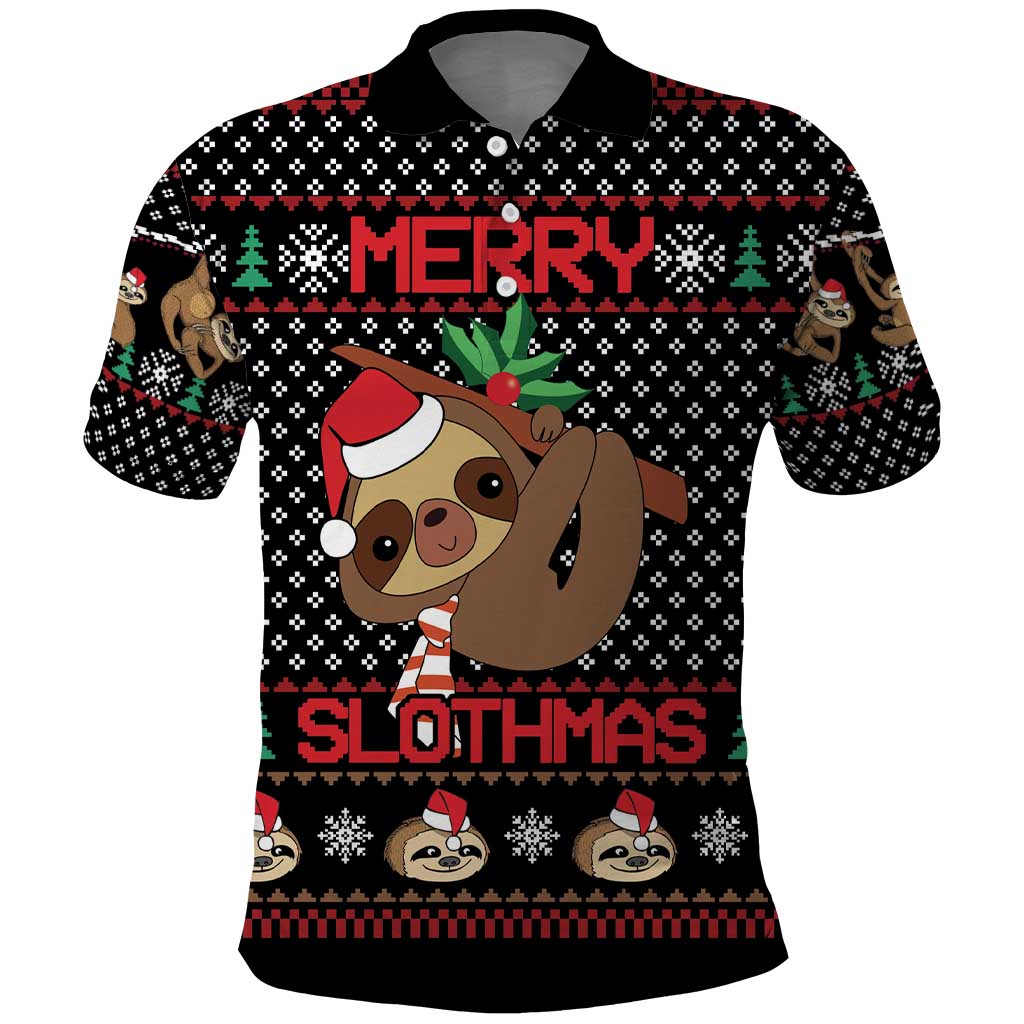 Merry Slothmas Polo Shirt Cute Sloth Christmas