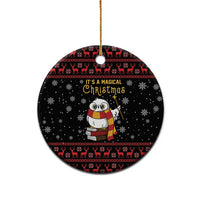 Black owl ceramic Christmas ornament, round design with red Nordic pattern and “It’s a Magical Christmas”
