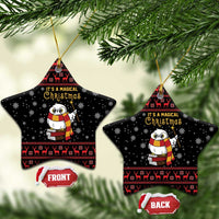 Black owl ceramic Christmas ornament, star-shaped, red Nordic pattern, “It’s a Magical Christmas”