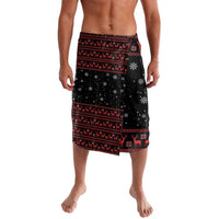 Black Christmas sarong skirt with red patterned bands and snowflake graphics