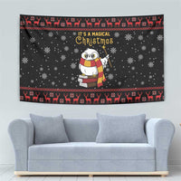 Black Christmas tapestry with owl and “It’s a Magical Christmas” headline, red trim