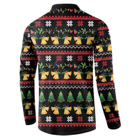 Black button sweatshirt with back holiday stripe pattern and small animal icons