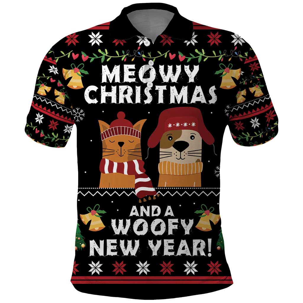 Meowy Christmas And Woofy New Year Polo Shirt