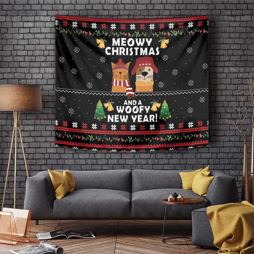 Meowy Christmas And Woofy New Year Tapestry