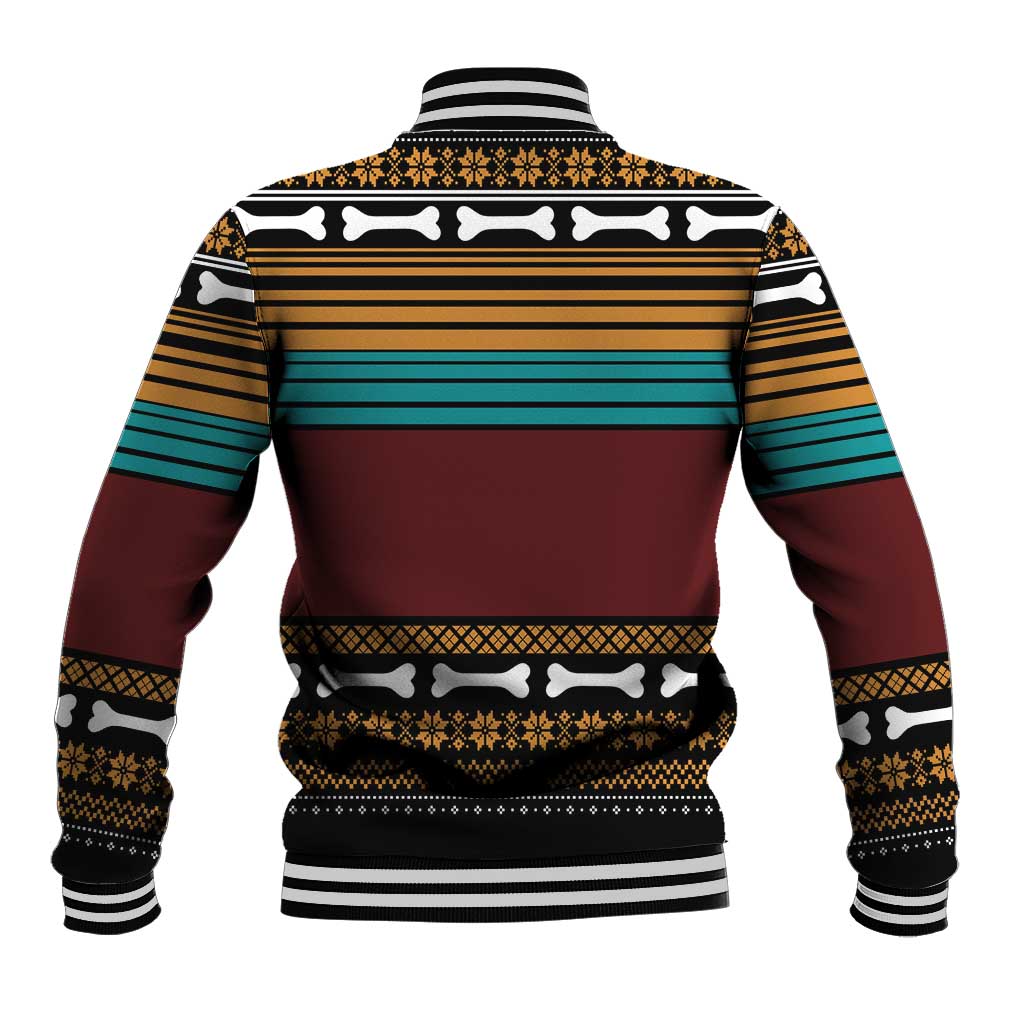 Unisex baseball jacket back with striped pattern, bone motifs, ribbed hem and cuffs