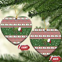 Green ceramic nurse heart Christmas ornament with red-and-white festive pattern, stethoscope and nurse cap