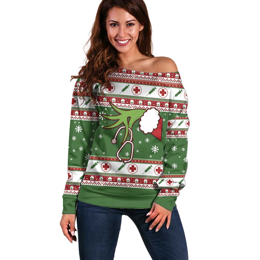 Nurse Off Shoulder Sweater Nurse Grinch Christmas DT04 - Wonder Print Shop