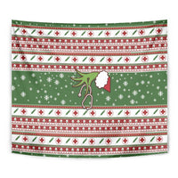 Green Christmas nurse-themed tapestry with snowflakes, red border stripes, and nurse symbol