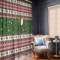 Green nurse-themed Christmas window curtain with red cross stripes and hanging tree design