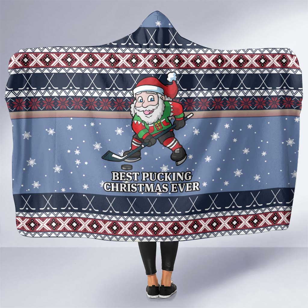 Santa Hockey Best Pucking Christmas Hooded Blanket