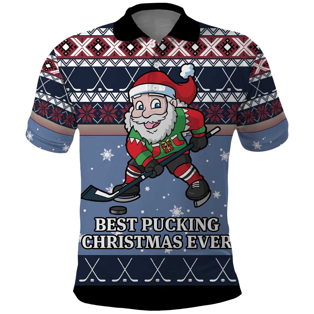 Santa Hockey Best Pucking Christmas Polo Shirt