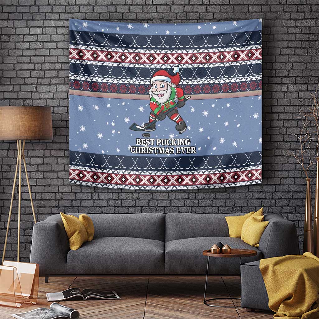 Santa Hockey Best Pucking Christmas Tapestry