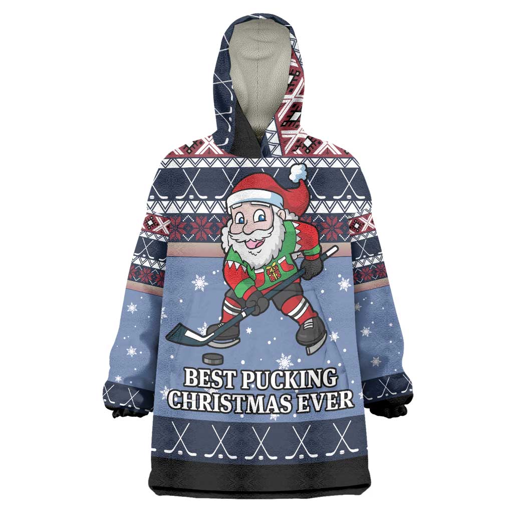 Santa Hockey Best Pucking Christmas Wearable Blanket Hoodie