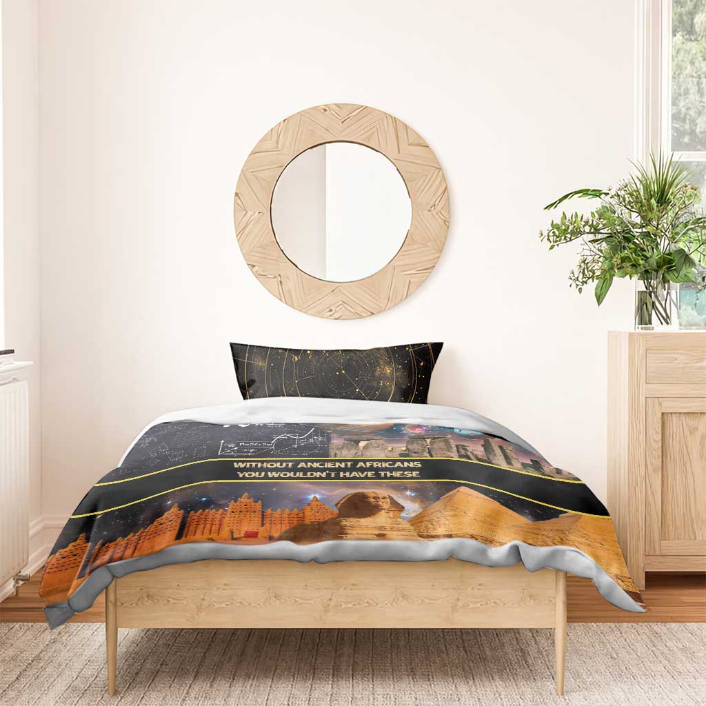 Ancient African Achievements Bedding Set Egyptian Pyramids Galaxy