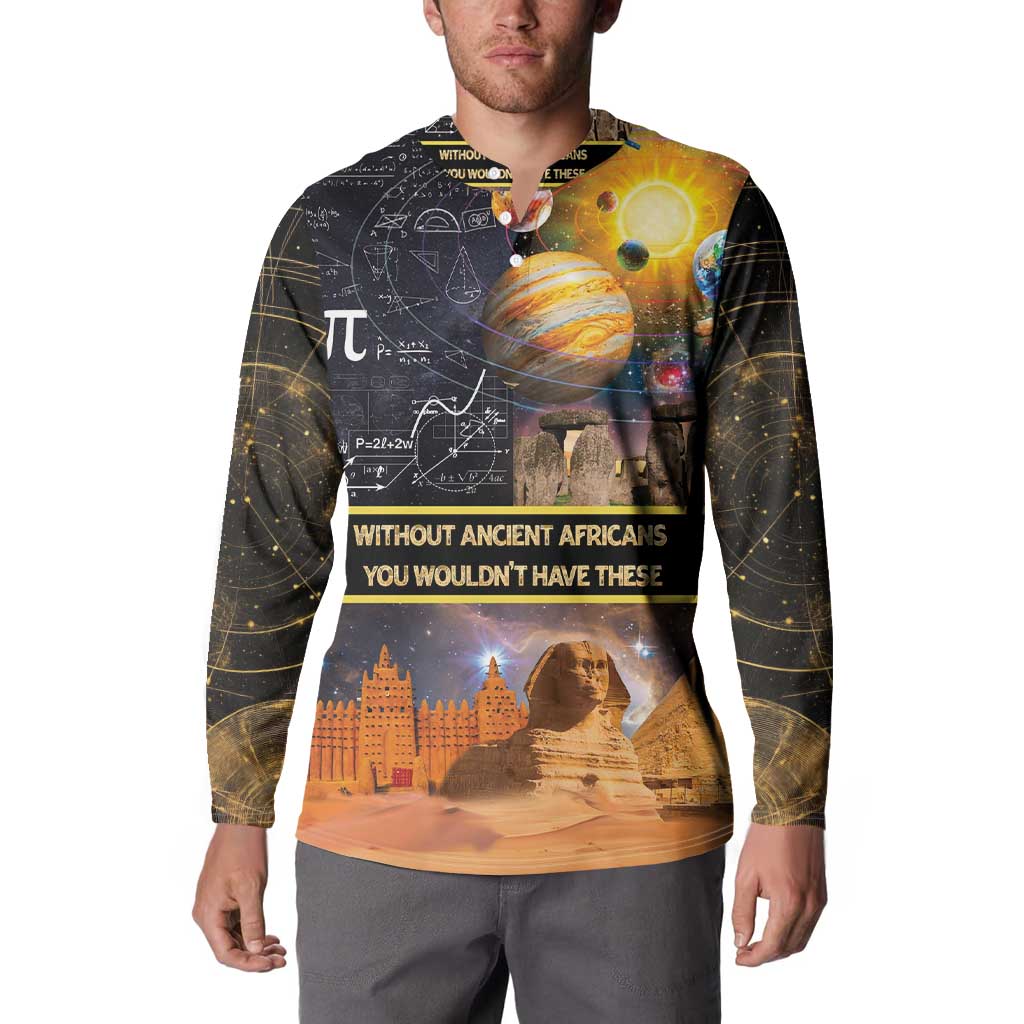 Ancient African Achievements Button Sweatshirt Egyptian Pyramids Galaxy