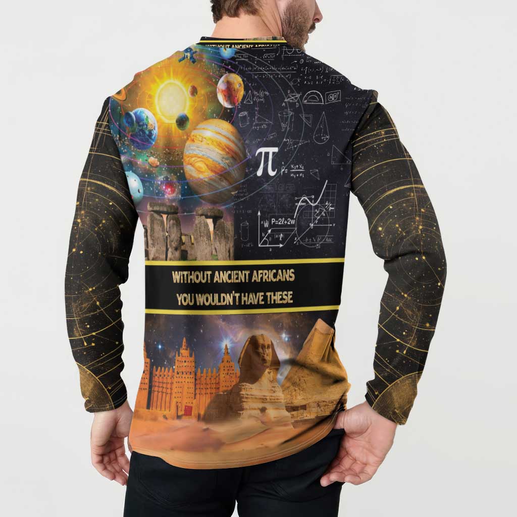 Ancient African Achievements Button Sweatshirt Egyptian Pyramids Galaxy