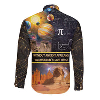 Ancient African Achievements Long Sleeve Button Shirt Egyptian Pyramids Galaxy
