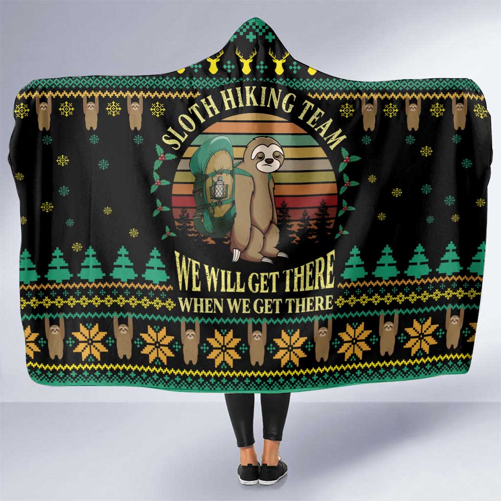 Sloth Team Christmas Holiday Hooded Blanket Sloth Hiking Team