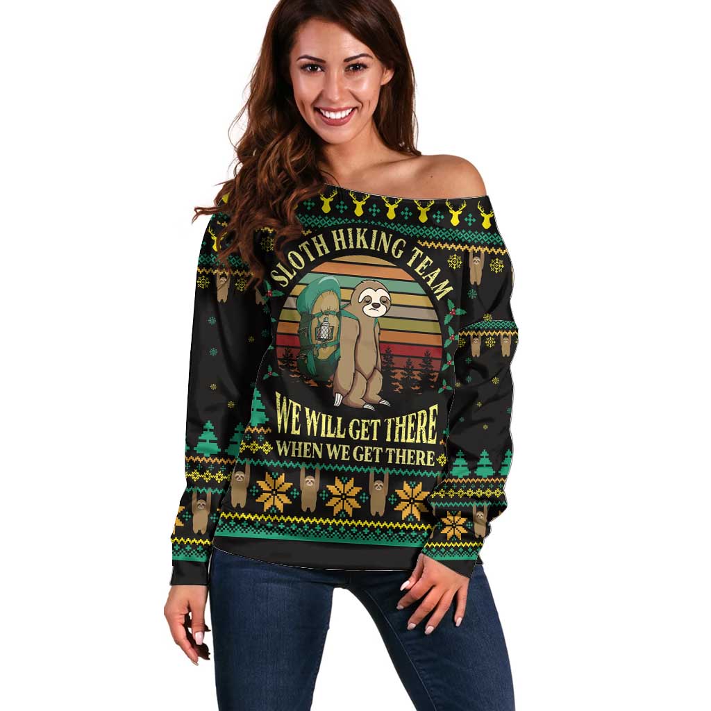 Sloth Team Christmas Holiday Off Shoulder Sweater Sloth Hiking Team DT04 - Wonder Print Shop