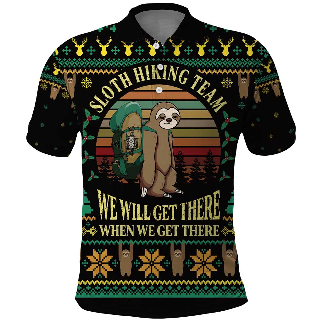 Sloth Team Christmas Holiday Polo Shirt Sloth Hiking Team