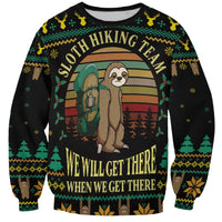 Black unisex sweatshirt with sloth camping graphic and festive holiday lettering