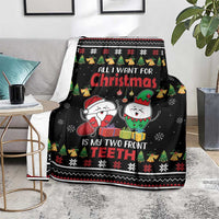 Black Christmas blanket with colorful trees, candy, and cartoon Santa and elf
