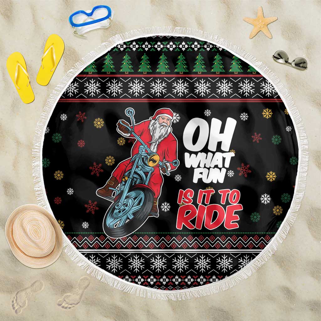 Santa And Motor Beach Blanket Santa Claus And Joy On A Motorcycle DT04 - Wonder Print Shop