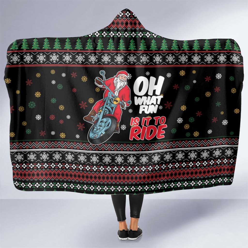 Santa And Motor Hooded Blanket Santa Claus And Joy On A Motorcycle