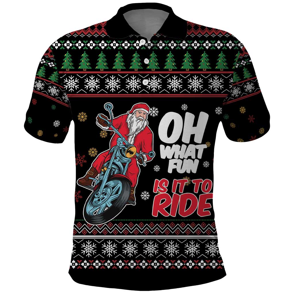 Santa And Motor Polo Shirt Santa Claus And Joy On A Motorcycle