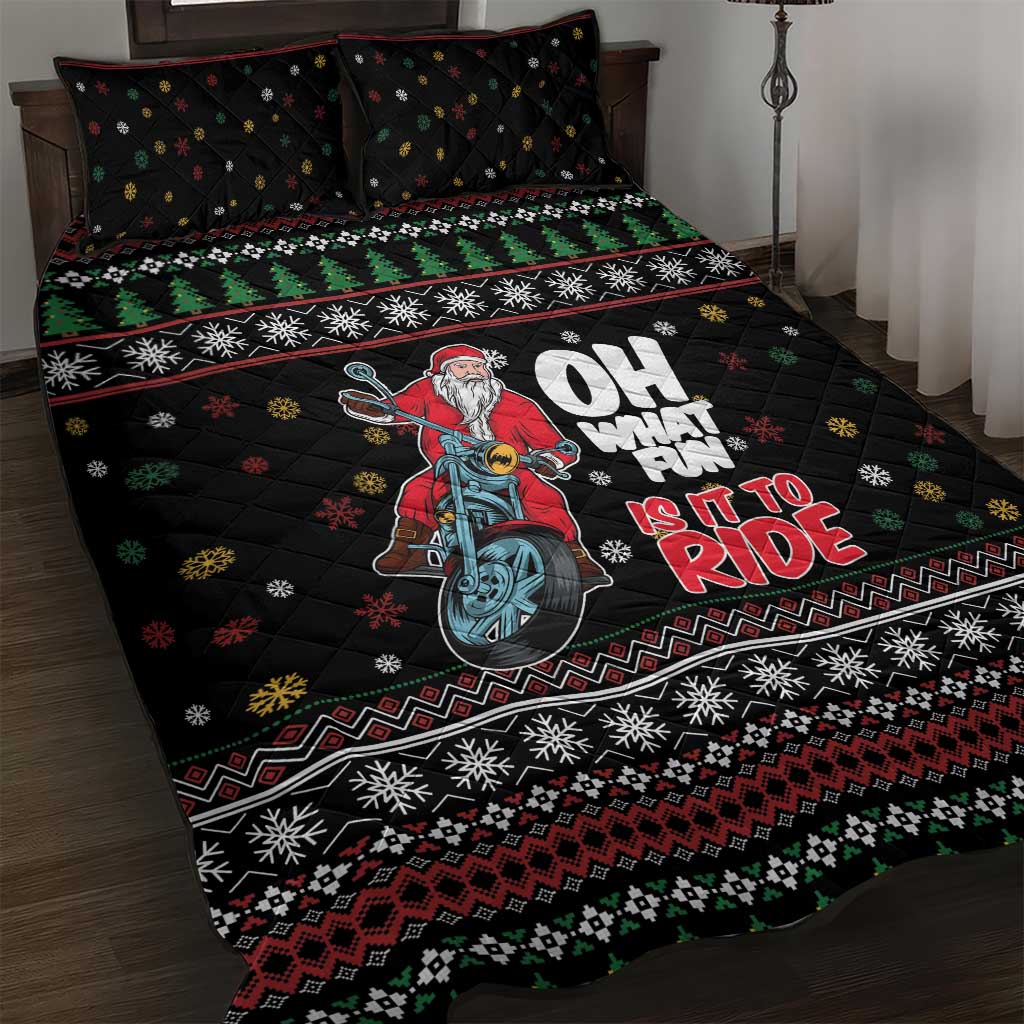 Santa And Motor Quilt Bed Set Santa Claus And Joy On A Motorcycle DT04 - Wonder Print Shop