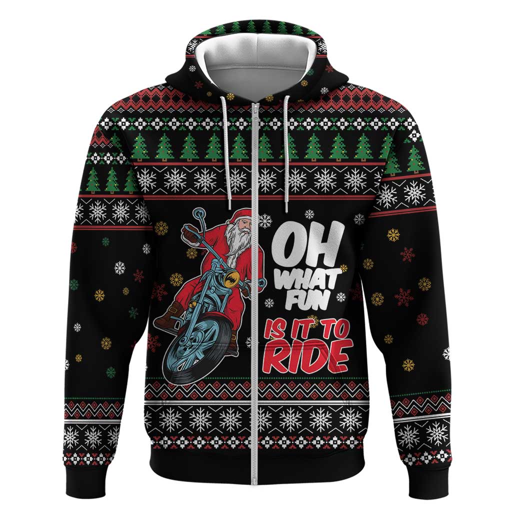 Santa And Motor Zip Hoodie Santa Claus And Joy On A Motorcycle DT04 - Wonder Print Shop