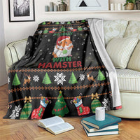 Black holiday hamster blanket with Santa gnome graphic and snowflake border