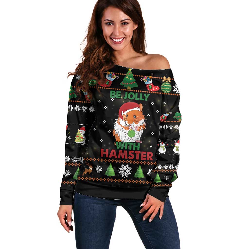 Merry Christmas Hamster Be Jolly Off Shoulder Sweater