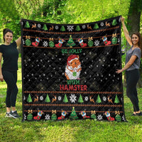 Black quilt with quilted diamonds, hamster graphic, “Be Jolly” text, colorful holiday border