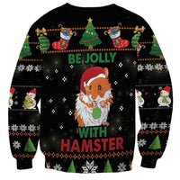 Unisex black sweatshirt with "BE JOLLY" print and hamster holding a green heart, allover sleeves