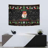 Black Christmas hamster tapestry with “Be Jolly with Hamster” text and tree, sock, and flake border