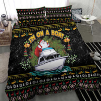 Black holiday bedding set featuring Santa on a boat centered on duvet