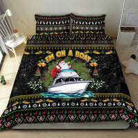 Black Santa on a boat Christmas bedding set with patterned top and bottom borders