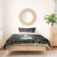Black Christmas bedding set with Santa on a boat artwork and festive band