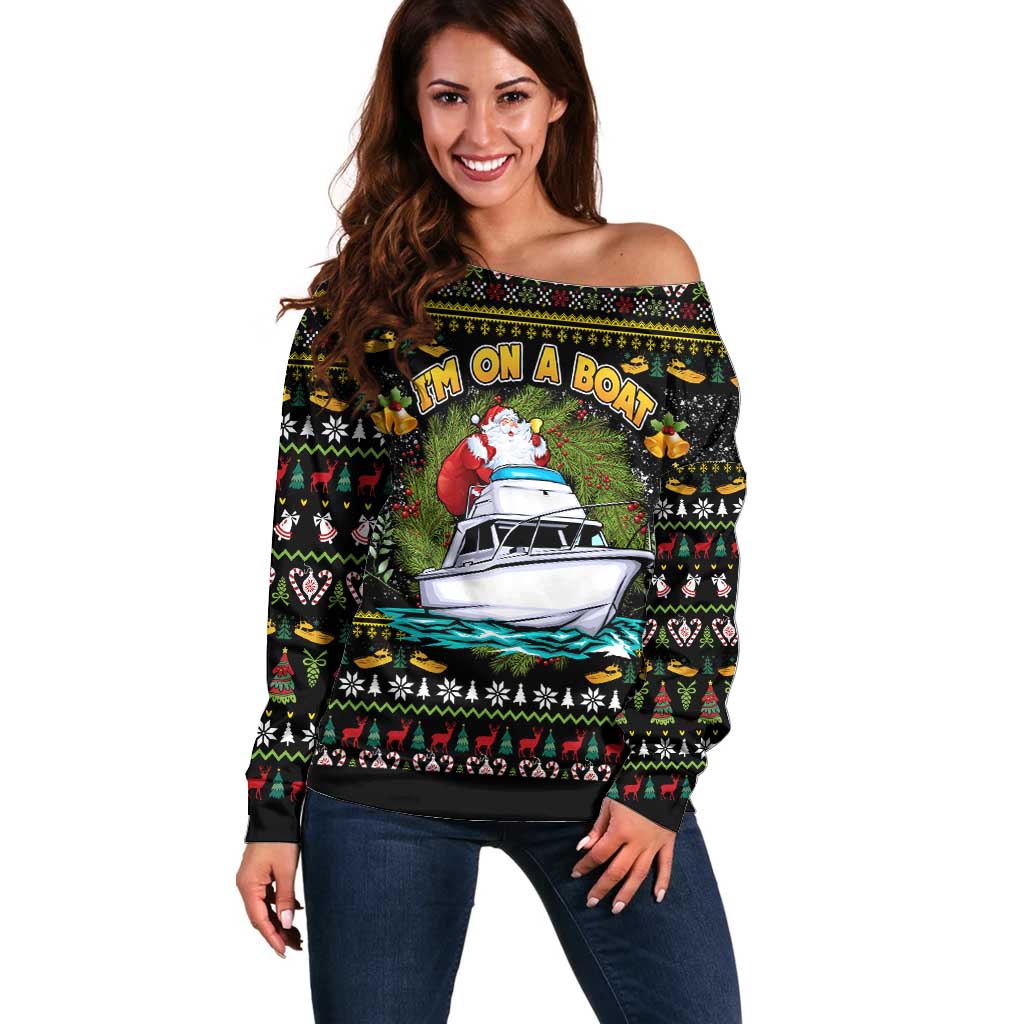 Santa On A Boat Off Shoulder Sweater Christmas Gifts