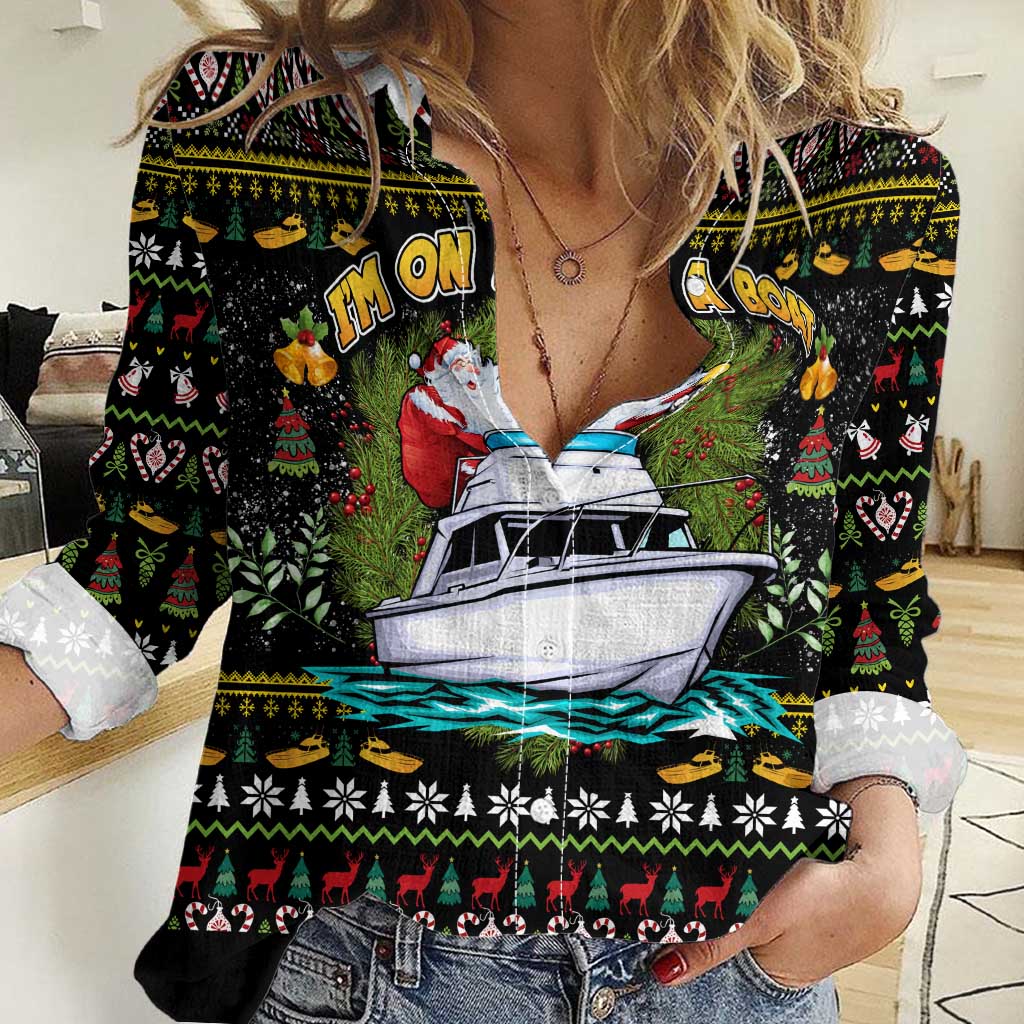 Santa On A Boat Women Casual Shirt Christmas Gifts